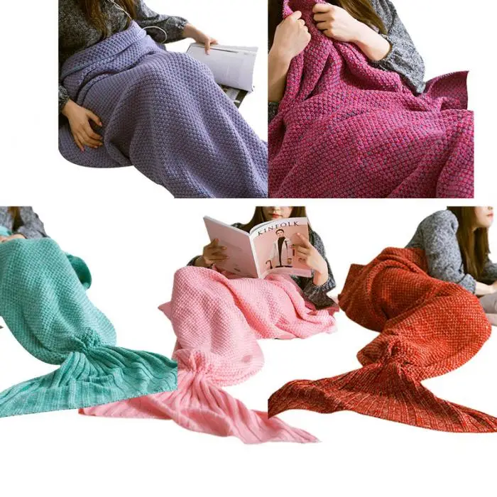 

CAMMITEVER Soft Knitted Mermaid Tail Blanket Crochet Handmade Sleeping Bag for Kids Adult Christmas Birthday Gift