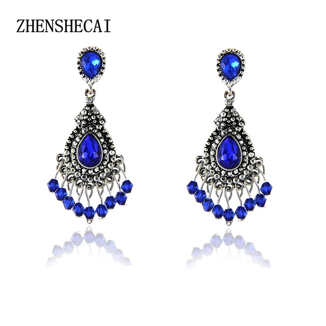 Blue Silver Color Chandelier Crystal Long Earrings For Women Blue Silver Color Chandelier Crystal Long Earrings For Women Rhinestone Hanging Bridal Wedding Jewelry
