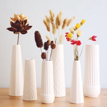 

Nordic Ceramic Vase Creative Matte White Small Bottle Mouth Vase Dried Flowers Inserted Desktop Ornaments Home Decoration
