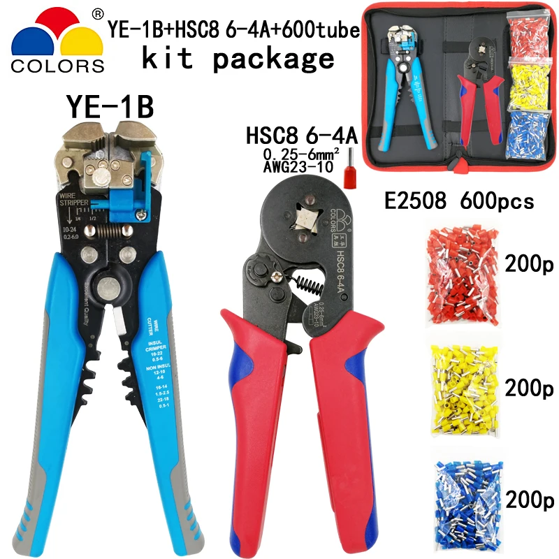 Набор обжимных инструментов HSC8 10 S/6-4/6-6 плоскогубцы синие плоскогубцы для зачистки резки 600 шт. E2508 трубчатый терминал костюм брендовый набор электрических инструментов