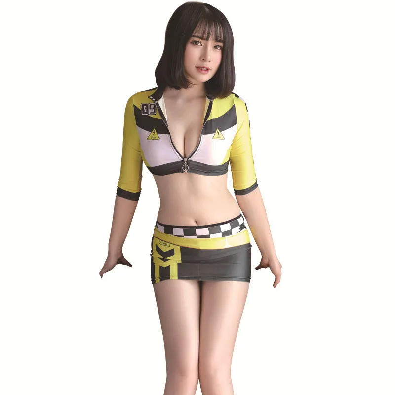 

Sexy Race Car Driver Cosplay Costumes Short Corp Top Skirt Sets Cheerleader Dancer Uniform Adult Race Car Driver Party Wear Cos