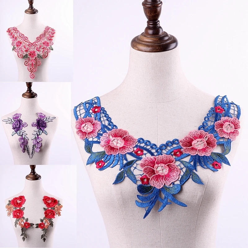 

1Pieces Embroidered Lace Decor Neckline Neck Collar Lace Trim Clothes Sewing Fabric on Lace Patches Applique DIY Accessories