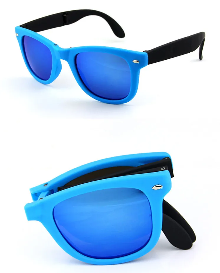 Мужские и женские складные Солнцезащитные очки с оригинальной коробке складной Очки с случае Брендовая Дизайнерская обувь зеркальные Защита от солнца Очки в сложенном виде - Цвет линз: Blue no box