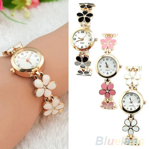 Горячая Распродажа, горячая распродажа, корейские женские модные наручные часы с ромашками, цветами, розой, золотым браслетом