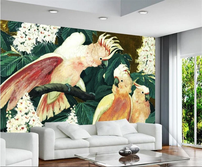 

Wallpapers photo Custom Wall Papers Home Decor Parrot Branches Photo Painting Embossed TV Background 3d for Living Room