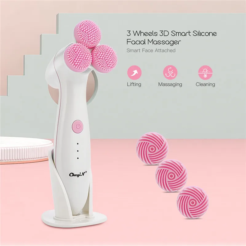

3D Multifunction Facial Massager Sonic Facial Brush for Deep Cleaning 3 Wheels Facial Cleaning Brush Electric Face Skin Care 45