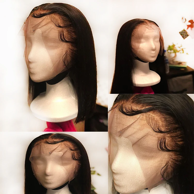 13*6 Невидимый кружевной передний прямой черный парик из натуральных человеческих волос для женщин Remy бразильские предварительно сорванные отбеленные узлы с детскими волосами