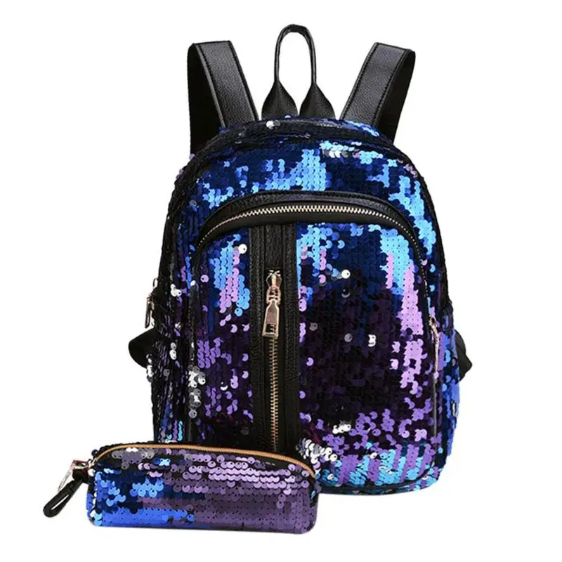 

1/2pcs Backpack for Teenage Girls Fashion Sequins Backpacks Bling Students School Bag with Pencil Case Clutch Drop Shipping