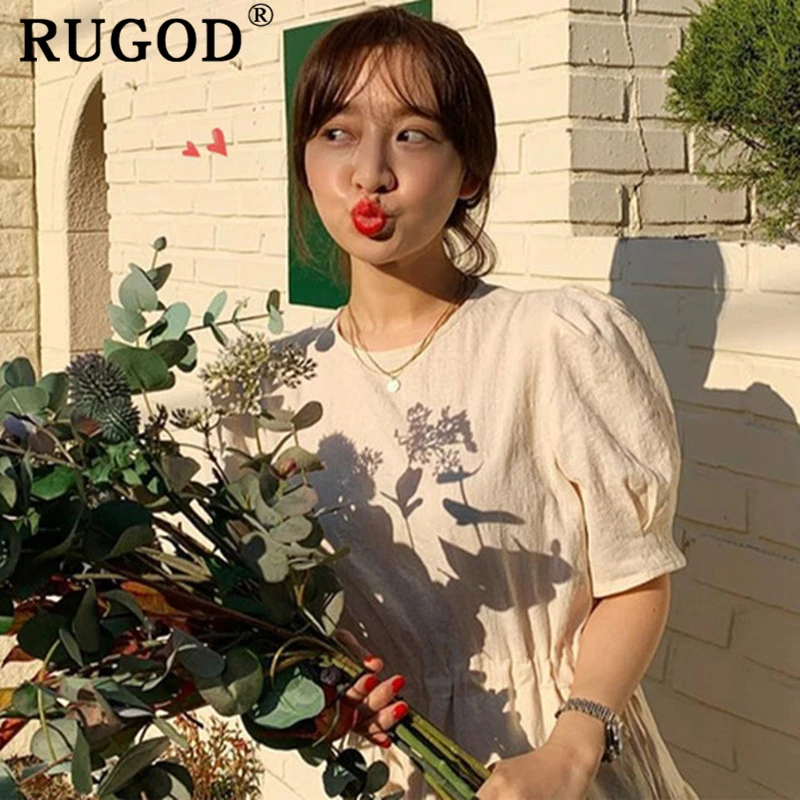 RUGOD/однотонное элегантное женское платье с высокой талией плиссированное летнее