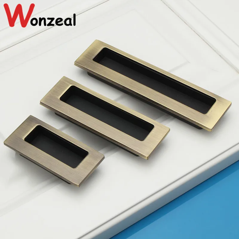 Hole Pitch 64mm/96mm/128mm Kitchen cabinet door Bronze Invisible Handle
furniture bedroom drawer pull antique brass color
