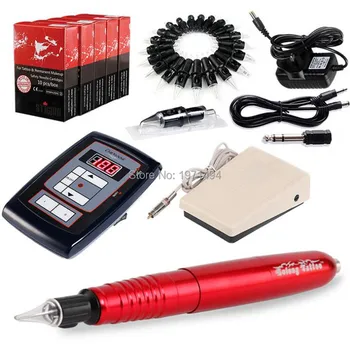 

Hot 1 Set Permanent makeup machine kit Eyebrow Lip Eyeliner MTS Makeup Pen Rotary Tattoo Machine with Power Supply micro needles