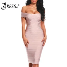 INDRESSME Sexy Mulheres Fora Do Ombro Vestido Bandage Elegante Barra Pescoço Na Altura Do Joelho Bodycon Backless Vestido de Festa Vestidos 2018 Nova
