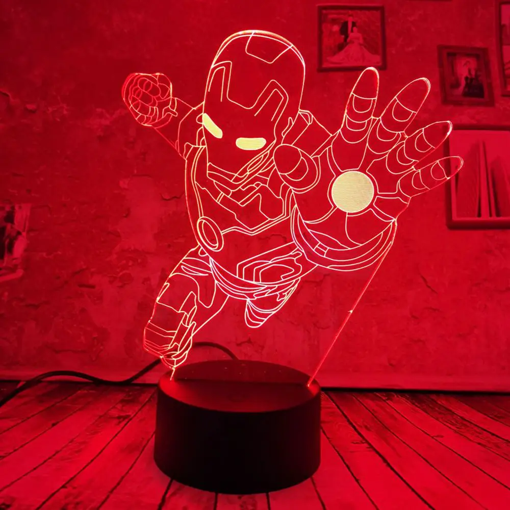 Крутая 3D Светодиодная лампа Marvel Железный человек ночник 7 Авто цветов градиент