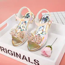CHAMSGEND/летние сандалии принцессы с кристаллами и бантом для маленьких девочек; повседневная обувь; Mar30