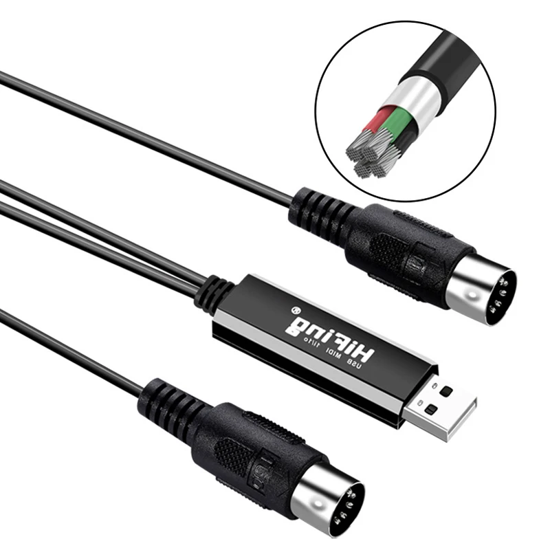 Конвертер/адаптер интерфейса USB IN OUT MIDI с 5 контактным DIN кабелем для