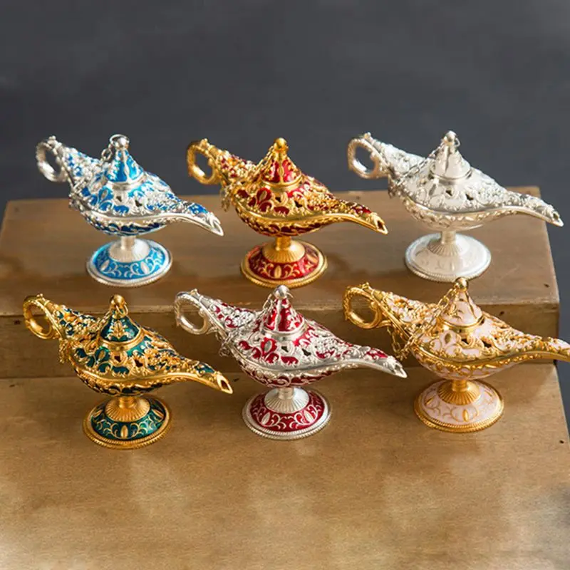 

Metal Genie Lamp Light Wishing Teapot Retro Furnishing Articles Light Pot Decoration Home Ornaments