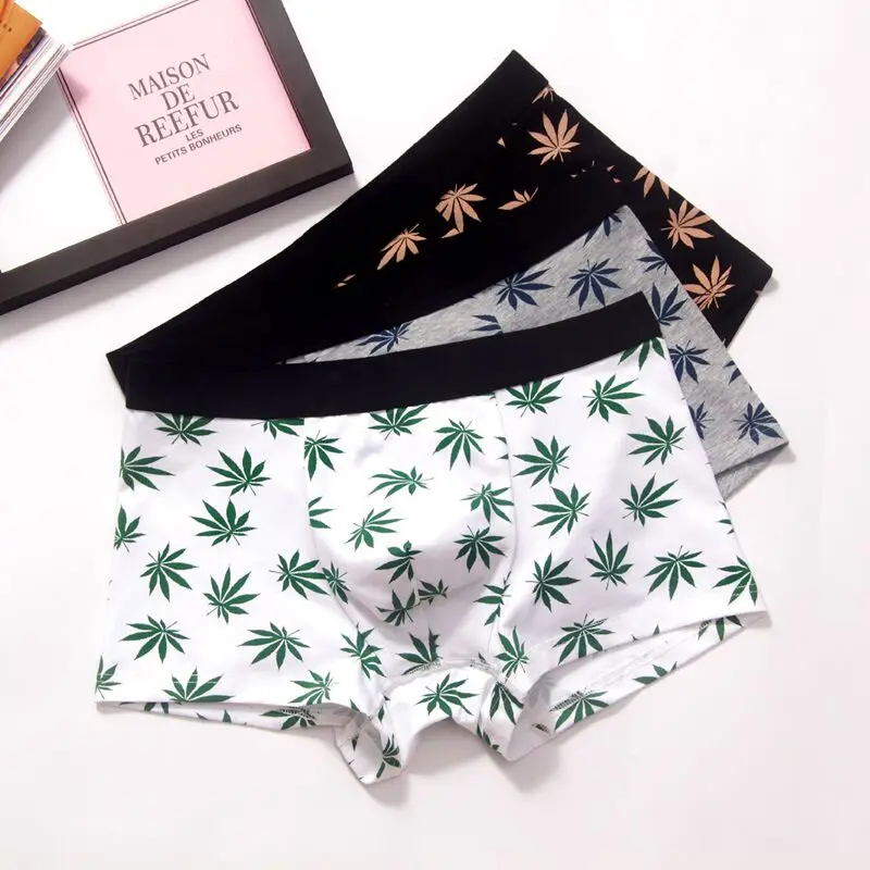 

Men Underwear Boxer Cotton Man Short Breathable Flexible Shorts Boxers Underpants 3 pcs/lot Maple Leaves Men Boxers