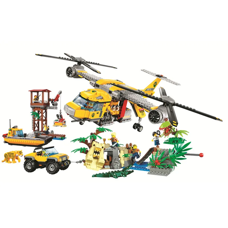 

Gifts Pogo Bela 10713 1298PCS+ City Urban Jungle Air Drop Helicopter Building Blocks Bricks Compatible with legoe Toys