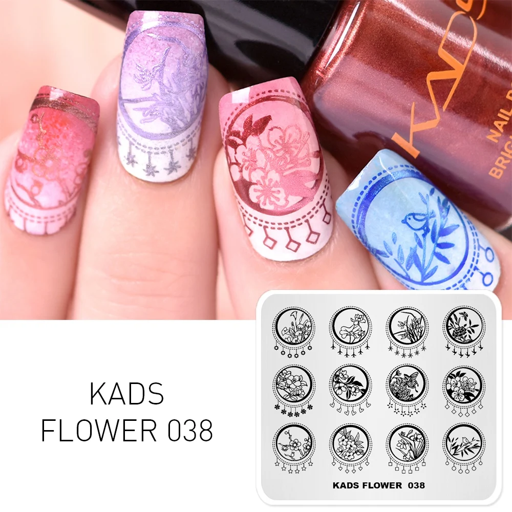 KADS Flower 038 Nail Stamping Plates Flower Theme Chinese Style Nail Art Stamper Lotus Bamboo Plum Blossom Template Stencil 5