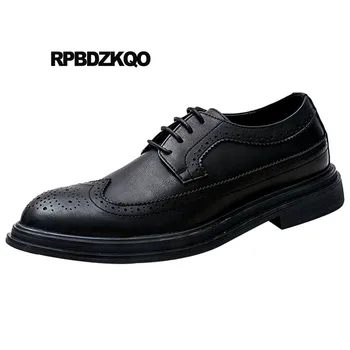 

New Summer Oxfords Breathable Elevator Dress Men Party Shoes Classic Lace Up Rubber Black Wingtip Designer British Style Brogue