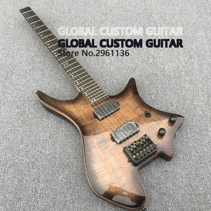 

High quality Headless Electric Guitar with Flamed Maple top,Rosewood fretboard,Black Hardware,Some countries Free shipping!