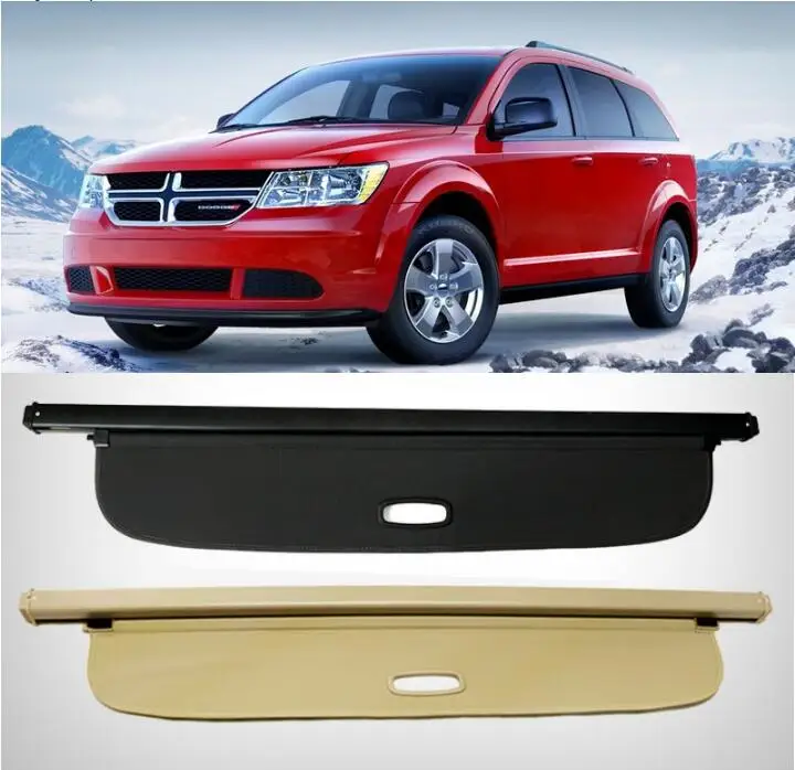 

JIOYNG Car Rear Trunk Security Shield Shade Cargo Cover For Dodge Journey JCUV 2013 2014 2015 2016 2017 2018 5/7Seat(Black beige