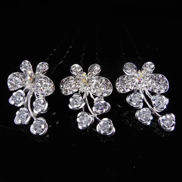 

6 Pcs Rose Flower Butterfly Crystal Rhinestone Wedding Prom Bridal Hair Pins