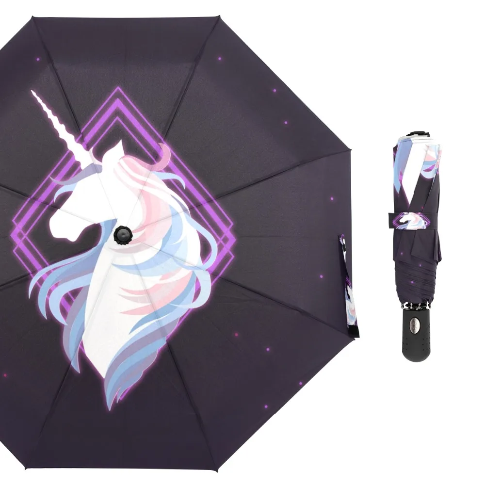 Susino Purple Unicorn Windproof Umbrellas Fully-automatic Open Metal Pongee Compact Auto Close Three-folding Umbrella | Дом и сад