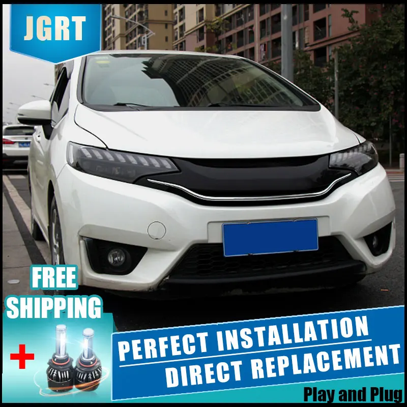 2 шт. светодиодный фары для Honda Fit- Автомобильный светодиодный свет двойной ксеноновые линзы автомобильные аксессуары Габаритные огни противотуманных фар