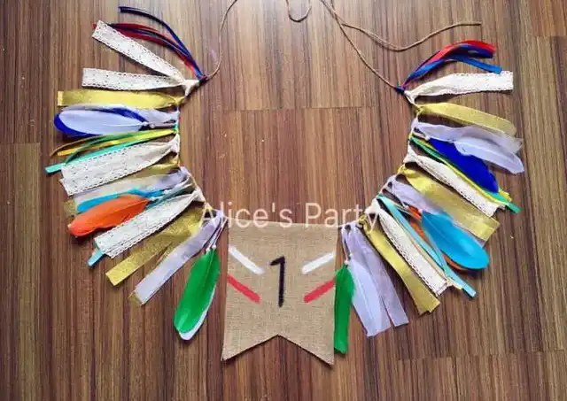 Hot Design Indian High Chair Bunting Colorful Feathers Garland Kids