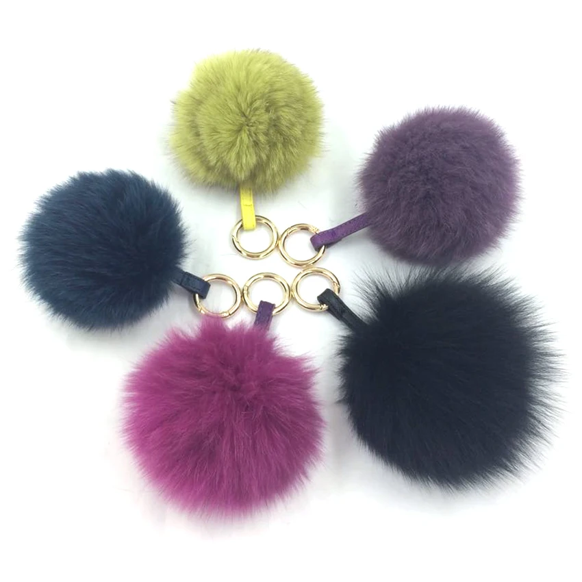

Fluffy Big Fox Fur Pom Pom Keychain for Bag Natural Fox Fur Ball Key Chain Key Holder Big Pompons Keychains Bag Pendant 12cm