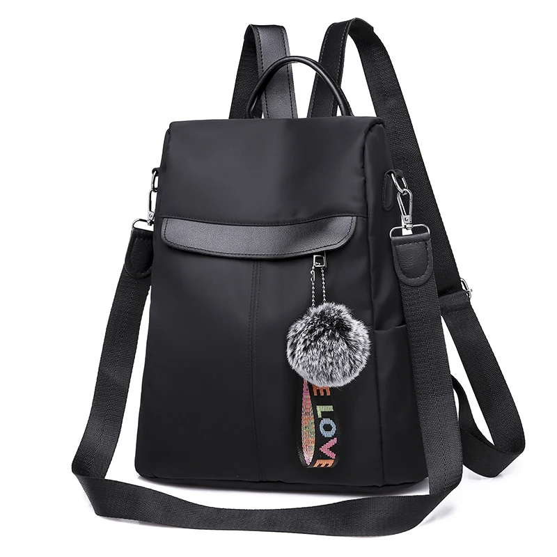 

LISCN Multifunction Backpack Waterproof Nylon Teenage Girl School Bag Travel Backpack Exquisite Fabric 2018 New Fur Ball