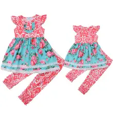 2 Pcs Do Bebê Da Menina Do Laço Floral Roupas Set Crianças Top T-shirt Calças Compridas Roupa Roupas de Verão