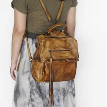 Женские рюкзаки из кожи растительного дубления, винтажный женский рюкзак из натуральной кожи, модный рюкзак с кисточками для путешествий