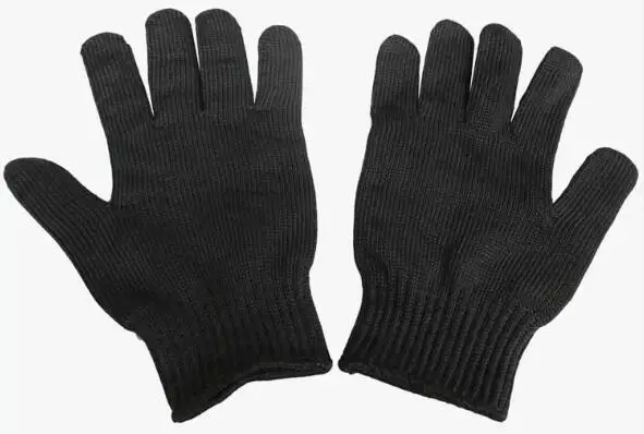 Защитные перчатки из нержавеющей стали, защита проволоки, устойчивые к порезам перчатки, крепкие, против царапин, стекло, нож, Самозащита, анти-нож, перчатки - Цвет: Черный