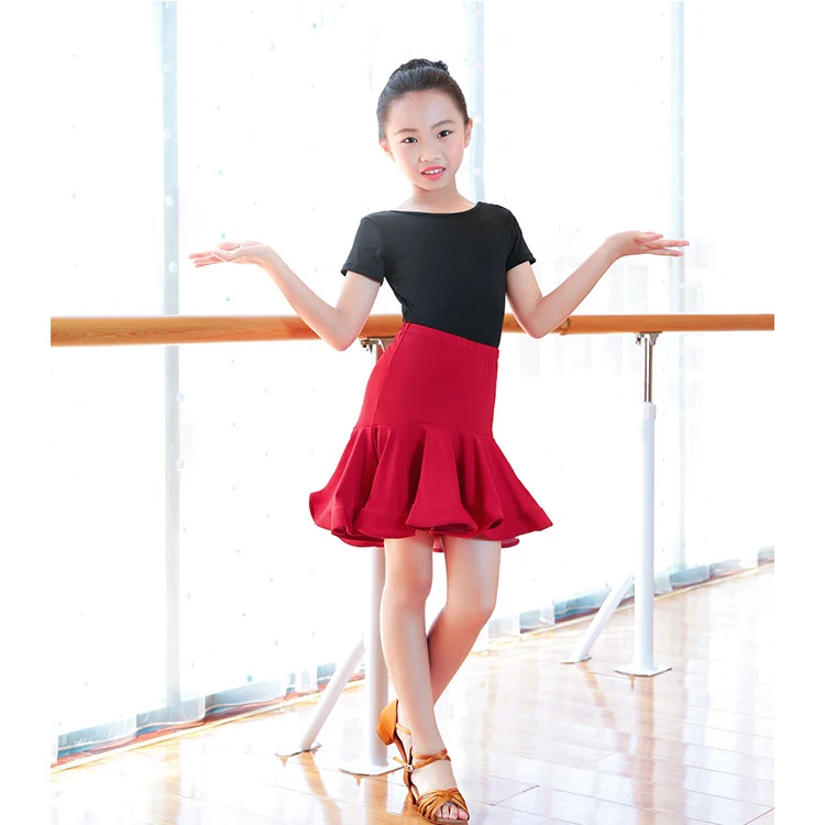 Новые Девушки Латинской платье для танцев балетки Танго Румба Qia Salsa латинская юбка для танцев дети латинский танец Асимметричная юбка с