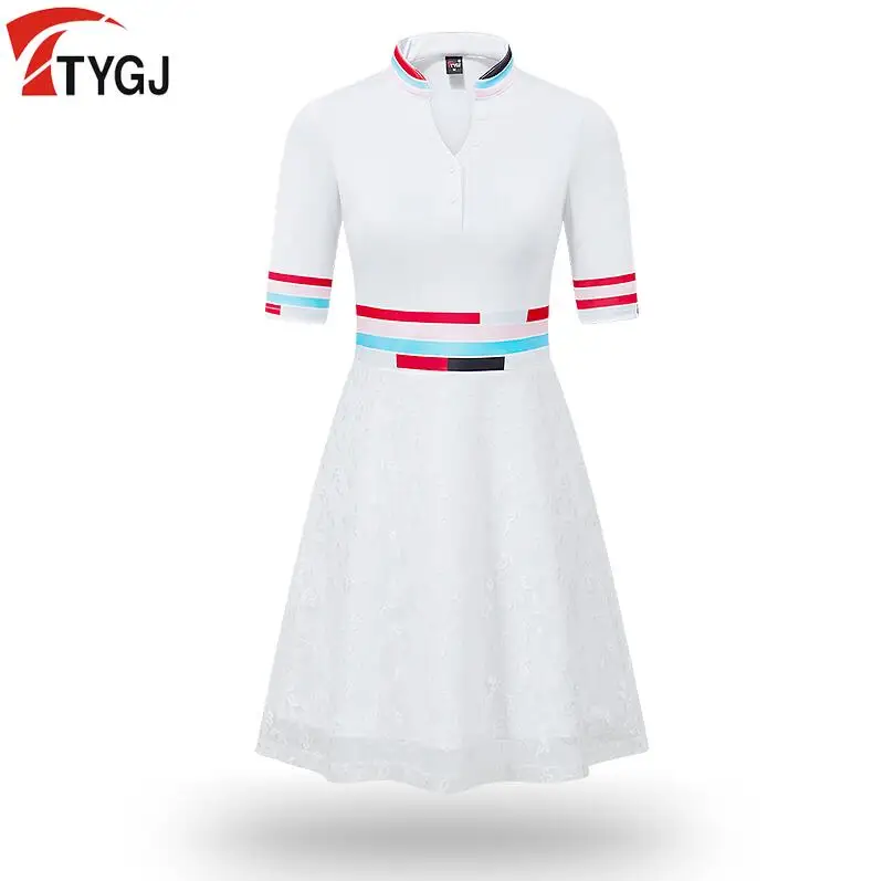 Fino de Impressão de Manga Mulheres Verão Sportswear Golf v Gola Alta Cintura Rendas Curta Saia Esportes Macios Calções Brancos Vestido 2020