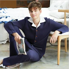 Зимние мужские повседневные мужские Пижамные наборы утолщенные теплые хлопковые бархатные пижамы костюм для влюбленных отложной воротник пальто+ брюки плюс размер