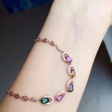 Натуральный турмалин Мода капли воды браслет природный драгоценный браслет S925 серебряный браслет девушка женские вечерние подарок ювелирные