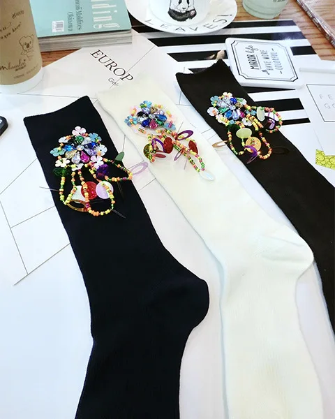 2018 New Fashion Tide Socks 3d Print Cute Socks Candy Color Nail Sequins Beads Harajuku Funny Socks Women Japan Sokken BAC555