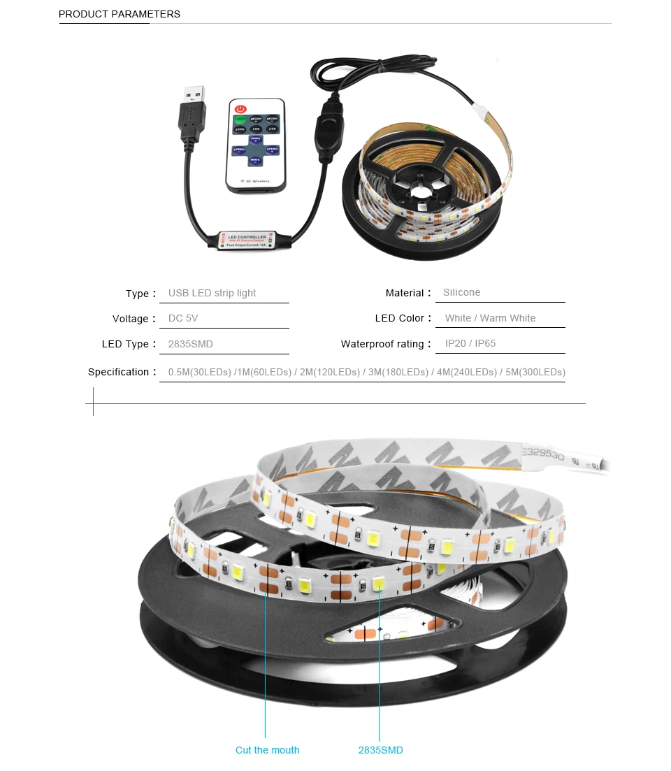 USB кабель питания Светодиодные полосы света SMD 2835 60 Светодиодный S/M домашняя настольная лампа Гибкая лента украшение стены RF пульт дистанционного ТВ фоновое освещение