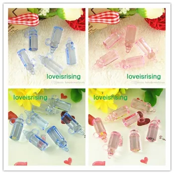 

200pcs/lot Mini Size 28*11mm Acrylic Light Pink/blue Color Baby Bottles For Baby Shower Favors~Cute Charms~Party Decoration