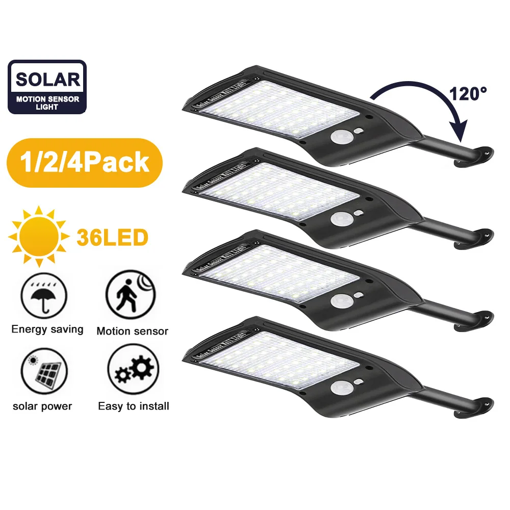 

36 LED Solar Power Light Super Bright 1/2/4pcs LED Solar Wall Lamp PIR Motion Sensor Outdoor Waterproof Garden Security Lamps