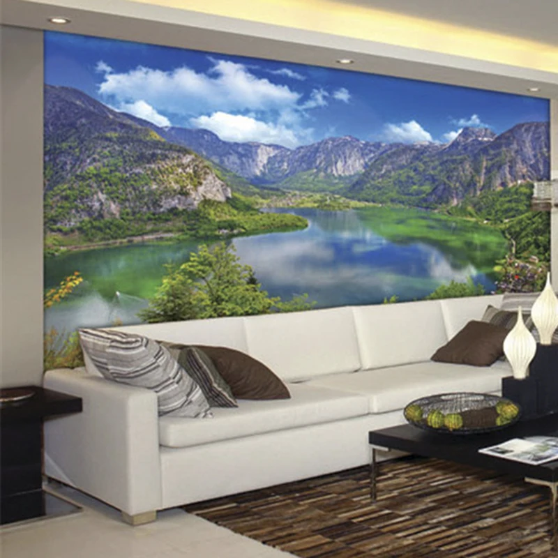 

Custom 3D Print DIY Fabric &Textile Wallcoverings For Walls murals scenery Matt Silk For Living Room Sky Cloud Lake Mountain