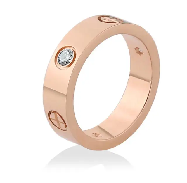 Anillo de acero inoxidable con piedra de cristal para hombre y mujer, sortija, oro rosa, boda, con Cruz Anillo de acero inoxidable con piedra de cristal para hombre y mujer, sortija, oro rosa, boda, con Cruz