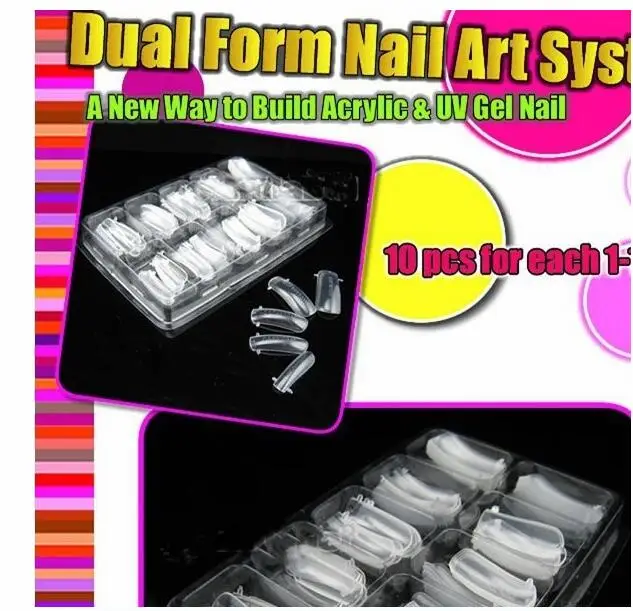 New 100 Pcs Dual Nail Art System Form Acrylic False Tips Tools Set 10