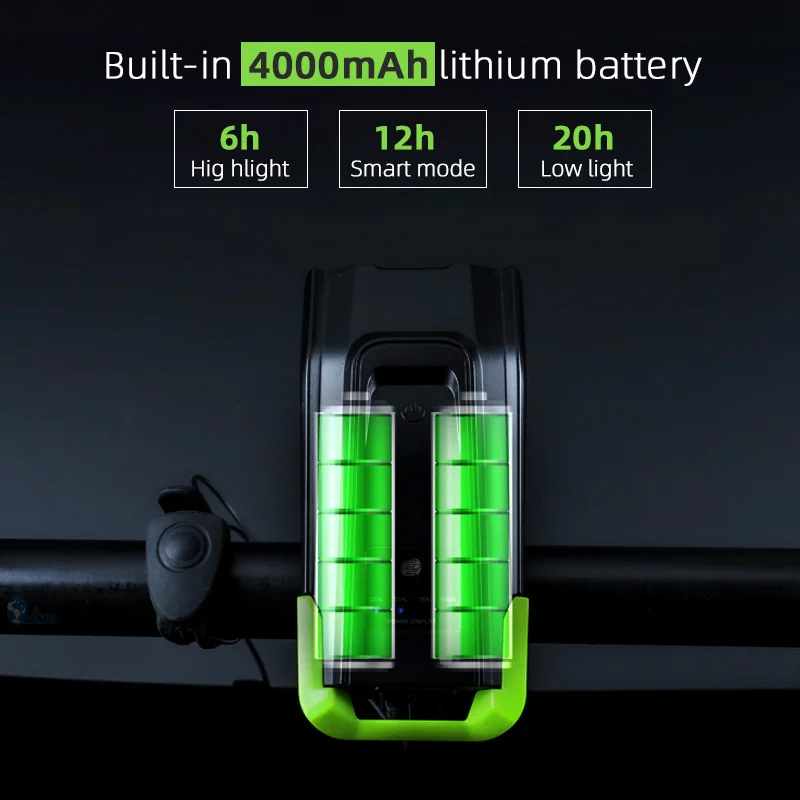 2000 mAh 4000 mAh إضاءة دراجة هوائية مع القرن USB قابلة للشحن 800 لومينز مصباح ليد ل الدراجة الدراجات الجبهة مصباح