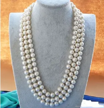

2015 new ELEGANT 8-9mm AA+ WHITE AKOYA PEARL NECKLACE 14KGP Long 50"