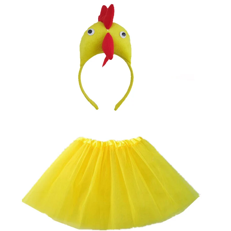 Animal Costume Chick Cosplay Head Wear Headband with Tutu Skirt Kids Children Party Props Halloween Costume Carnival