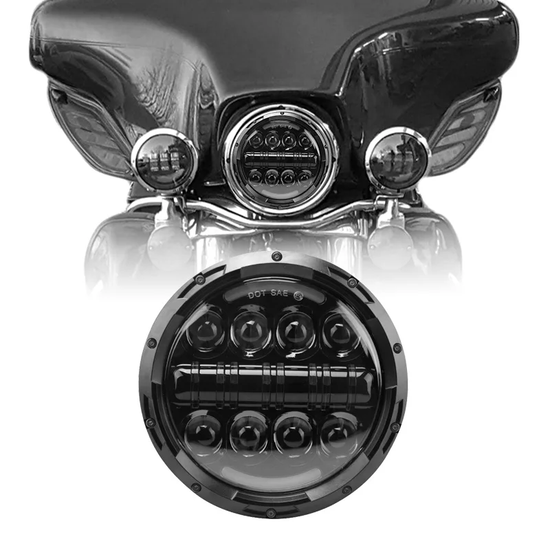 

7" 80W Motorcycle LED Headlight Angle Eyes With Amber Signal Halo DRL for Harley-Davidson Motorcycles Daymaker